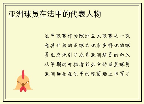 亚洲球员在法甲的代表人物